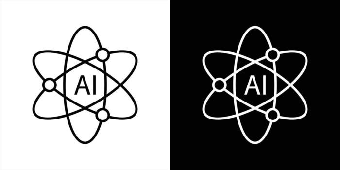 atómico inteligencia icono colocar. conteniendo fusionando científico descubrimiento con el poder de artificial inteligencia Delgado línea y color estilo icono símbolo firmar vector