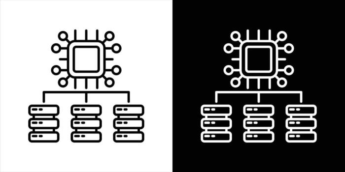 the neural network hub icon set. containing central processing unit orchestrating distribute data server for advanced AI operation thin line style icon symbol sign vector