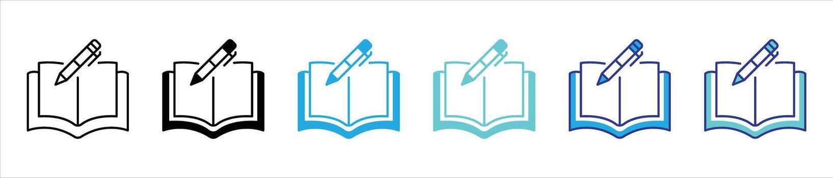 creative learning icon set. contain book and pencil for writing, note taking, study apps, digital education platforms thin line and color style icon symbol sign for your app web vector