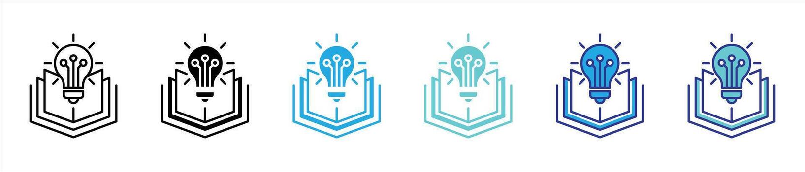 bright minds and open book icon set. contain represent knowledge, innovation, E-Learning brilliance thin line and color style icon symbol sign for your app web vector