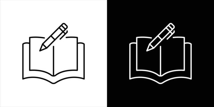 creative learning icon. contain book and pencil for writing, note taking, study apps, digital education platforms thin line icon symbol sign for your app web vector