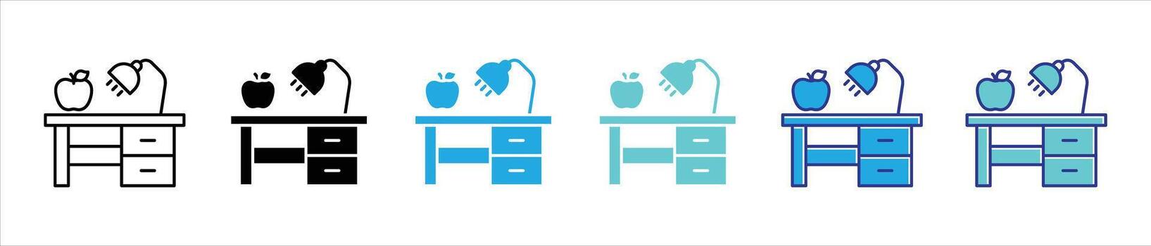 inspirado aprendizaje espacio icono colocar. Contiene trabajo escritorio, escritorio aprendizaje Delgado línea y color estilo icono símbolo firmar para tu aplicación web vector