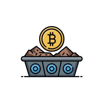 Mining Bitcoin concept representing a bitcoin mining operation for cryptocurrency vector