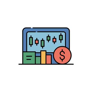 Financial Analysis of Stock Trading Data Displayed on a Laptop Screen with Colorful Charts vector