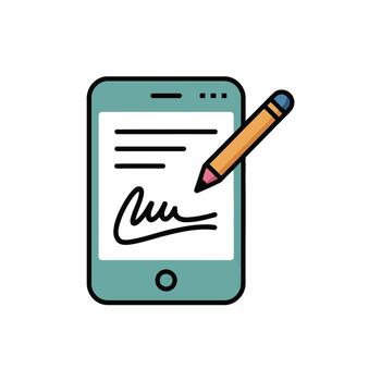 digital firma proceso con un móvil teléfono y lápiz ilustración vector