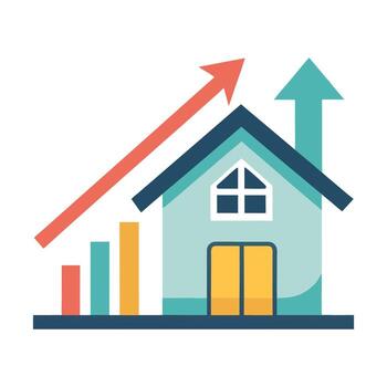 a house with an upward graph and an arrow vector