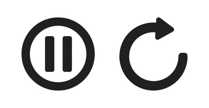 Black silhouette of pause and refresh icons on white background media player controls silhouette vector