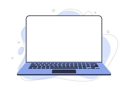 A sleek laptop rests on a simple, soft-colored backdrop. vector