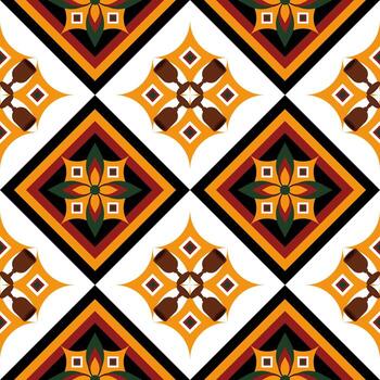 Geometric pattern with repeated rhombus and floral motif, artistic design suitable for background, textile, and decoration. A vibrant visual statement vector