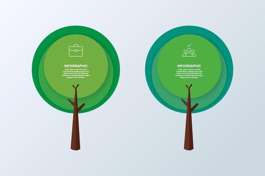 2 circulo árbol infografía modelo con negocio íconos vector