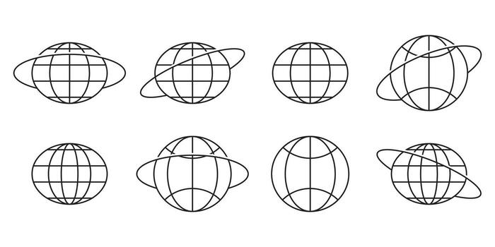 Globe and planet line icons set. Minimalistic Linear Pictogram for Design, Earth global country map planet line icon. vector