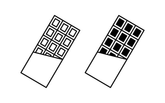 Chocolate bar with squares in wrapper black flat and outline icon, chocolate icon on white background. vector