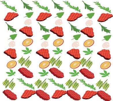 A pattern of meat and vegetables on a white background vector