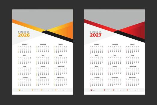 2026 and 2027 calendar template set modern design. set of one page calendar design with abstract shape. Week starts on Sunday. vector