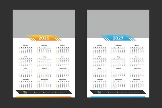 2026 and 2027 calendar template set modern design. set of one page calendar design with abstract shape. vector