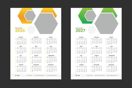 2026 and 2027 calendar template set modern design. set of one page calendar design. Week starts on Sunday. vector