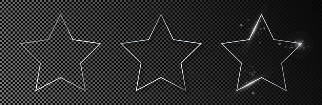 Set of three silver glowing star shape frame vector