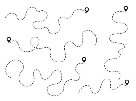 punteado línea camino para viaje viaje o viaje, ubicación y distancia en un destino punto antecedentes. vector