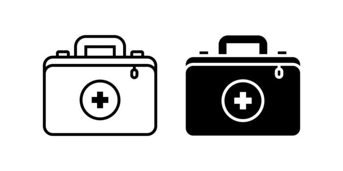 first aid box icon set. Simple first aid kit box outline and glyph style icon for medical, healthcare and emergency purposes. vector