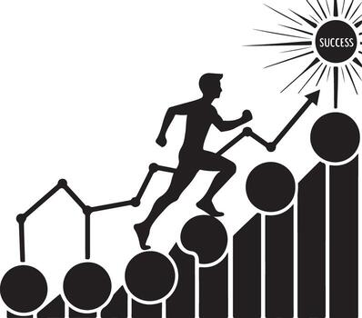 Man Running Towards Success Upward Trend Graph vector