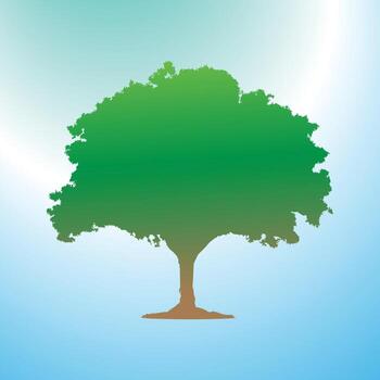 Minimalist Green Tree Silhouette on Gradient Sky Background. vector