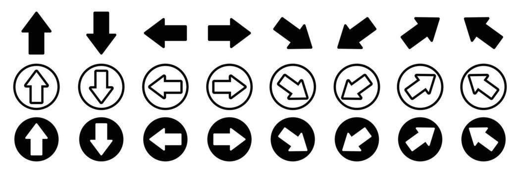 Directional Arrow Icons Set. Navigation and Movement Symbols. vector