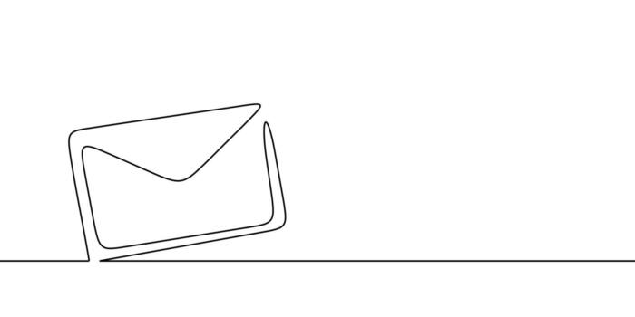Line art continuous one mail icon email letter paper message. Continuous mail art newsletter sketch outline contact plane illustration business single doodle arrow journey travel send fly post. vector