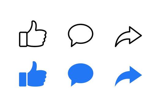 Social media interface icon set. Like, Share, and comment icon button vector