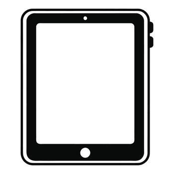 Black outline of a tablet device with a white screen and buttons technology electronic vector
