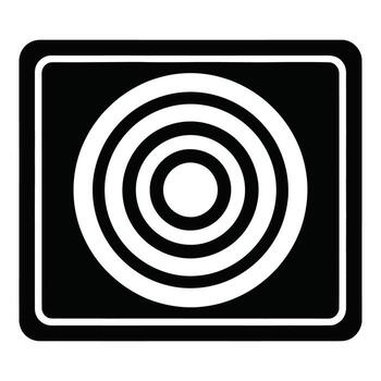 Black and white concentric circles within a rounded square frame abstract vector