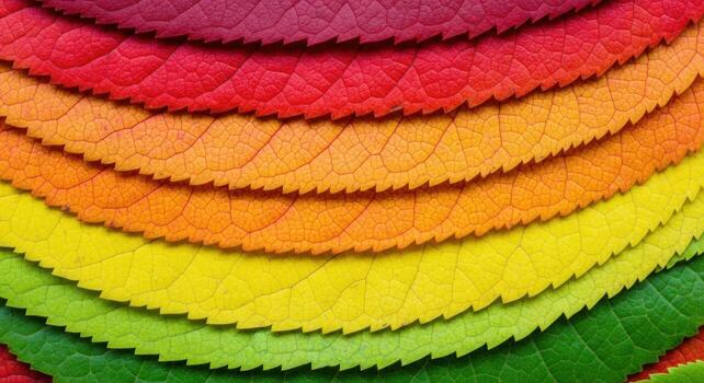 A vibrant spectrum of colorful leaves arranged in a beautiful pattern photo
