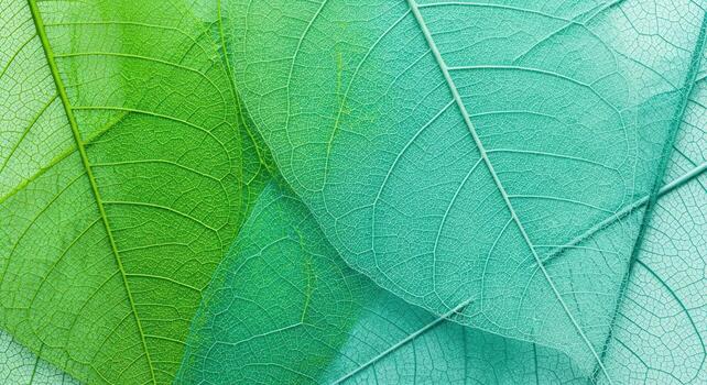 Closeup of translucent leaves with a green to blue gradient photo