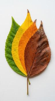 Autumn leaf color change progression isolated on white background photo