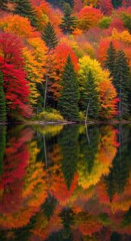 otoño arboles con vívido colores reflejado en lago foto