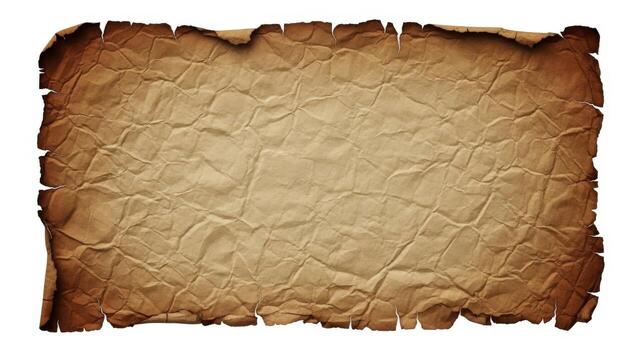 Aged and crumpled parchment paper with burnt edges photo