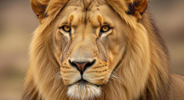 Majestic male lion portrait with intense gaze in its natural habitat photo