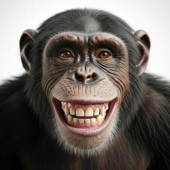 Closeup portrait of a smiling chimpanzee photo