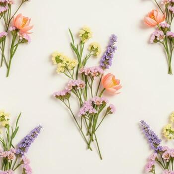 Pastel floral bouquets arranged in a repeating pattern on a light background seamless floral pattern photo