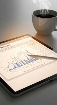 Tablet Displaying Financial Report Graph Line Chart Data Analysis photo