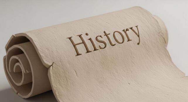 Rolled Parchment Scroll with the Word History Carved In ancient photo