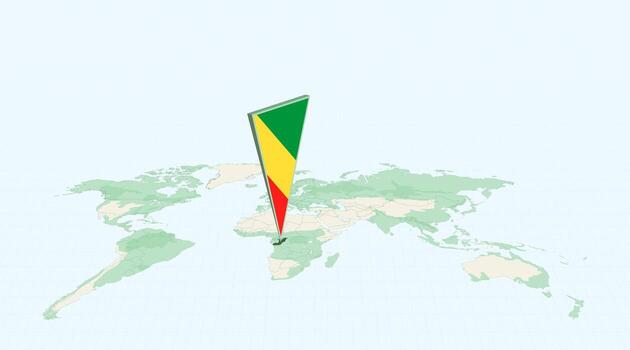Highlighted Congo on Global Map with 3D Flag Location Pin of Congo. vector