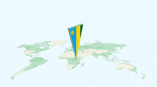 Highlighted Rwanda on Global Map with 3D Flag Location Pin of Rwanda. vector