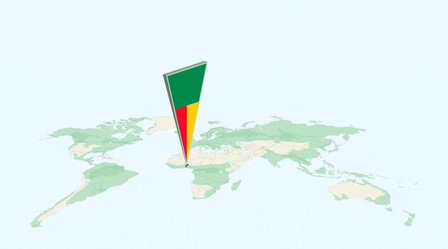 Highlighted Benin on Global Map with 3D Flag Location Pin of Benin. vector