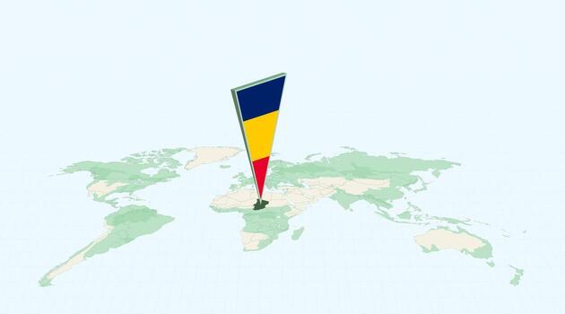 Highlighted Chad on Global Map with 3D Flag Location Pin of Chad. vector