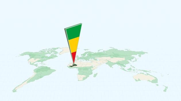 Highlighted Mali on Global Map with 3D Flag Location Pin of Mali. vector