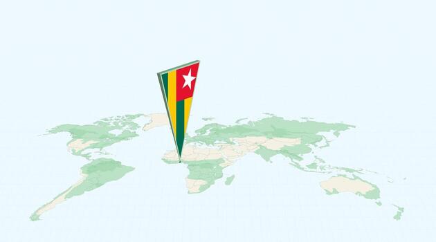 Highlighted Togo on Global Map with 3D Flag Location Pin of Togo. vector