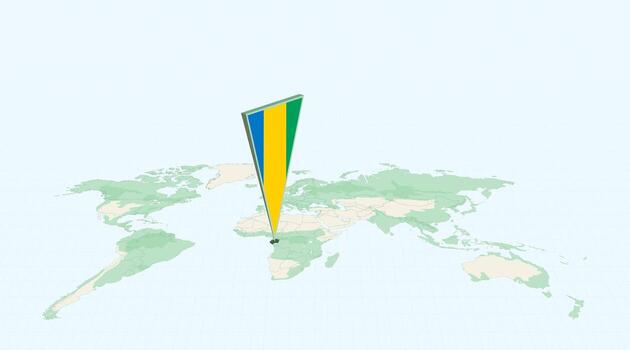 Highlighted Gabon on Global Map with 3D Flag Location Pin of Gabon. vector