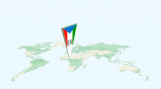 Highlighted Equatorial Guinea on Global Map with 3D Flag Location Pin of Equatorial Guinea. vector