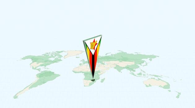 Highlighted Zimbabwe on Global Map with 3D Flag Location Pin of Zimbabwe. vector