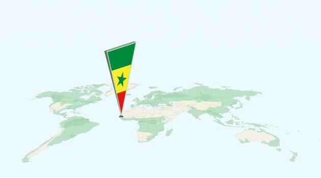 Highlighted Senegal on Global Map with 3D Flag Location Pin of Senegal. vector